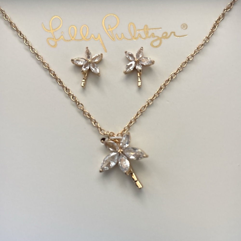 Lilly Pulitzer Gold Palm Tree Necklace Set Alba Blue